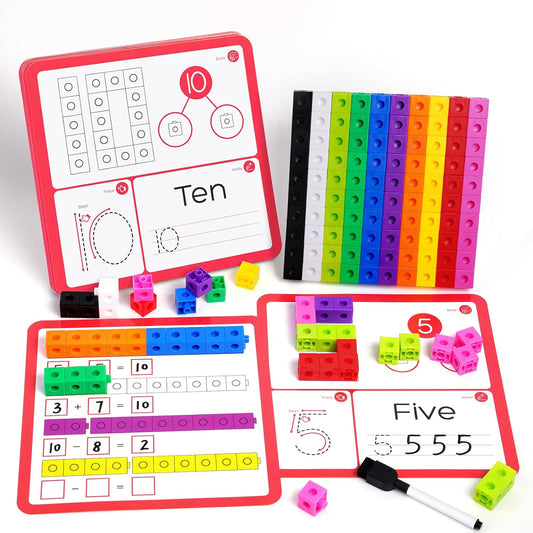 100Pcs Math Cubes Manipulatives with 11 Activity Cards - Number Counting Blocks Toys Snap Linking Cube for Kids Kindergarten Learning Activities